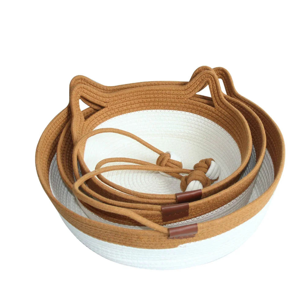 Yellow woven cotton cat nest bed with breathable design