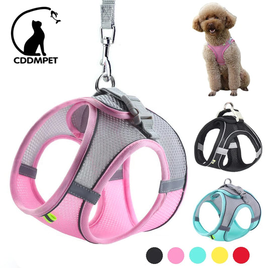 Adjustable No-Pull Dog Harness Set with Leash – Breathable Reflective Vest for Small Dogs and Cats