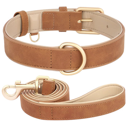 Soft Padded Dog Collar & Leash Set – Adjustable PU Leather Collar for Small, Medium & Large Dogs