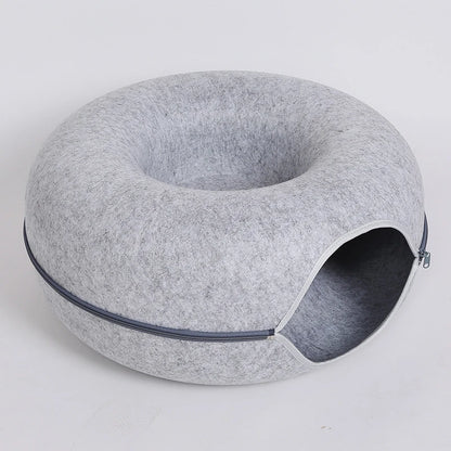 Donut Cat Bed with Tunnel – Dual-Use Cat House and Play Toy, Cozy Felt Bed for Kittens and Cats