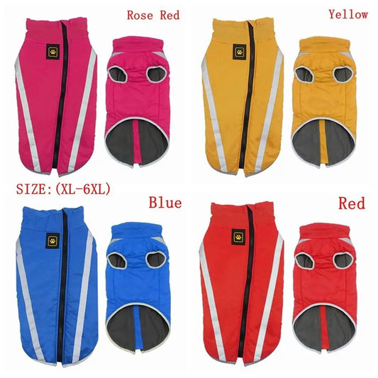 Waterproof dog jumpsuit – red color front view