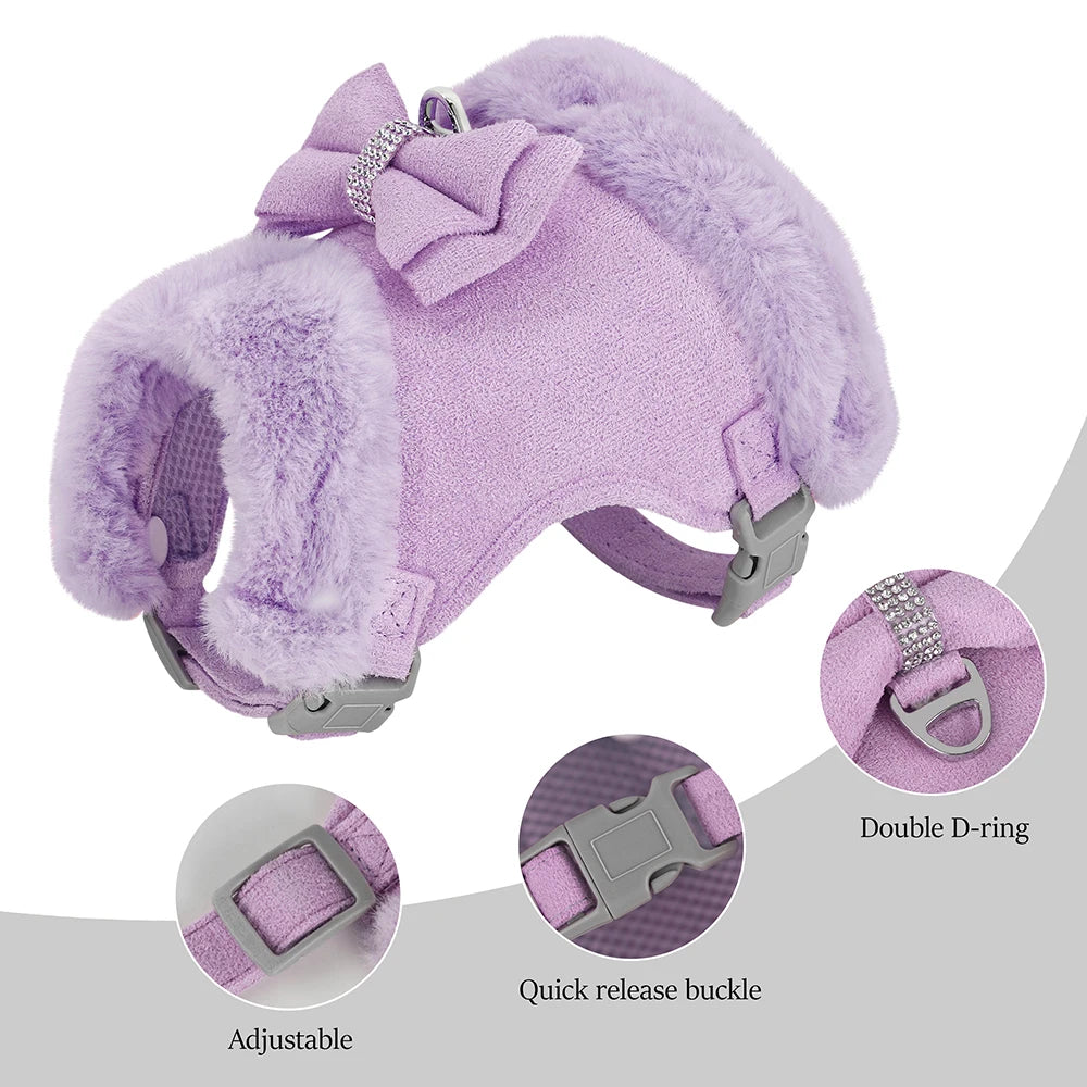 Purple padded dog harness with leash – warm vest for small dogs