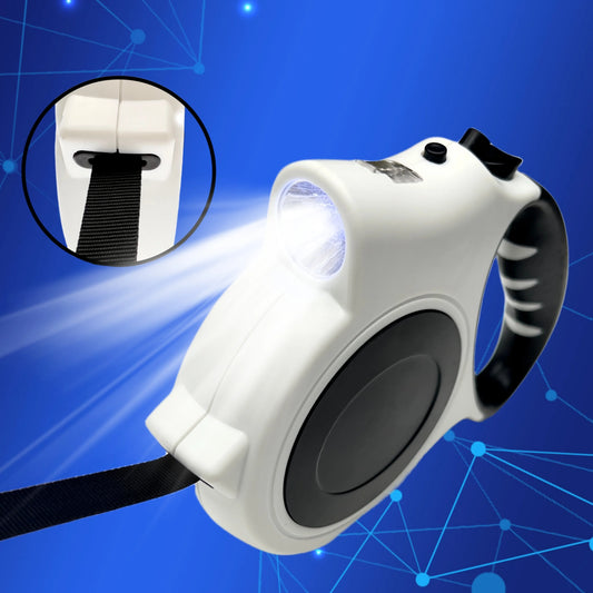 Retractable dog leash with LED flashlight
