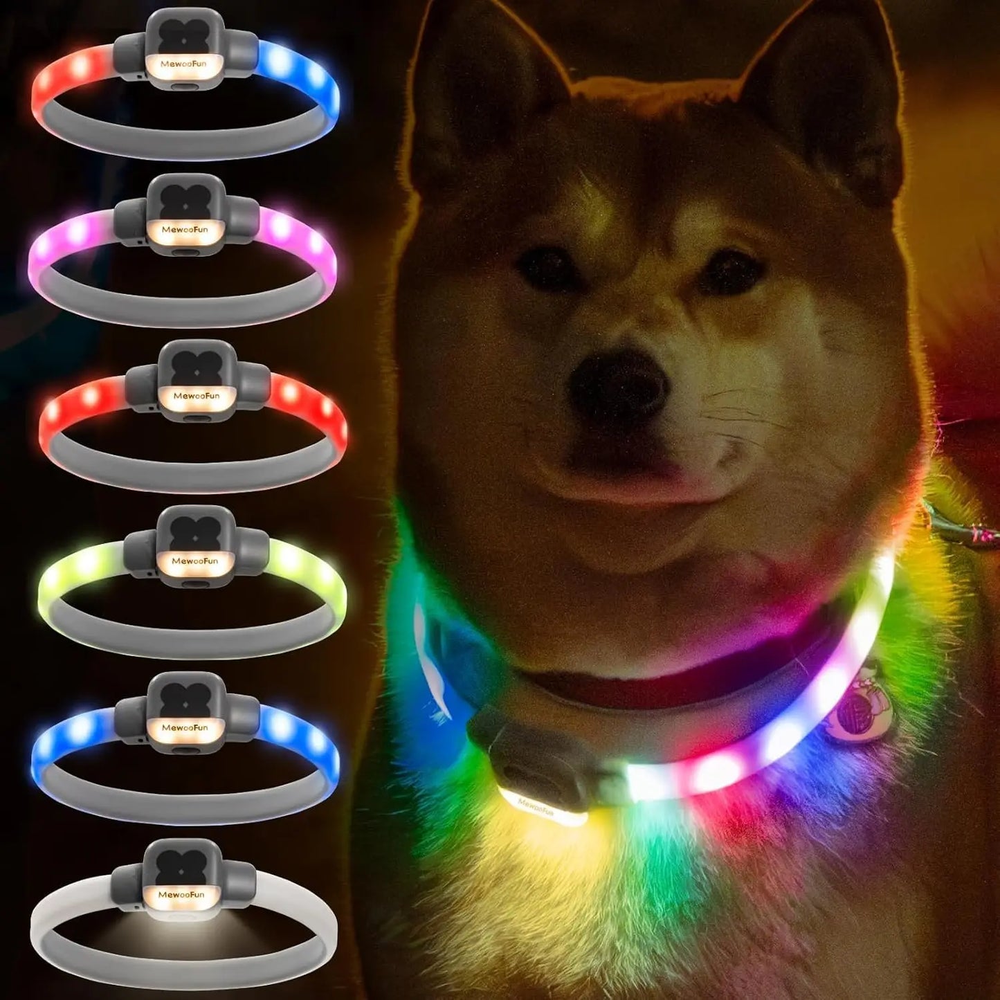 Rechargeable LED Dog Collar - Waterproof Light-Up Safety Necklace for Night Walks, 6 Flashing Modes, USB Glow Pet Collar