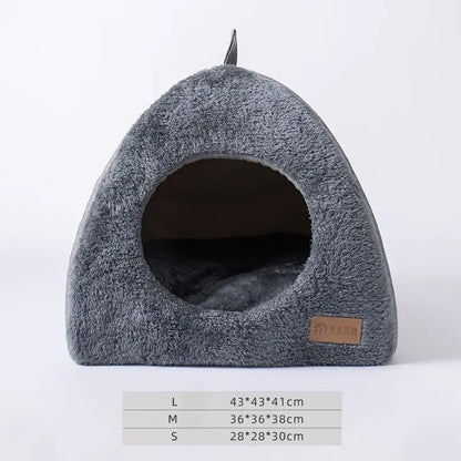 Multiple views of triangle cat nest – grey and light grey options