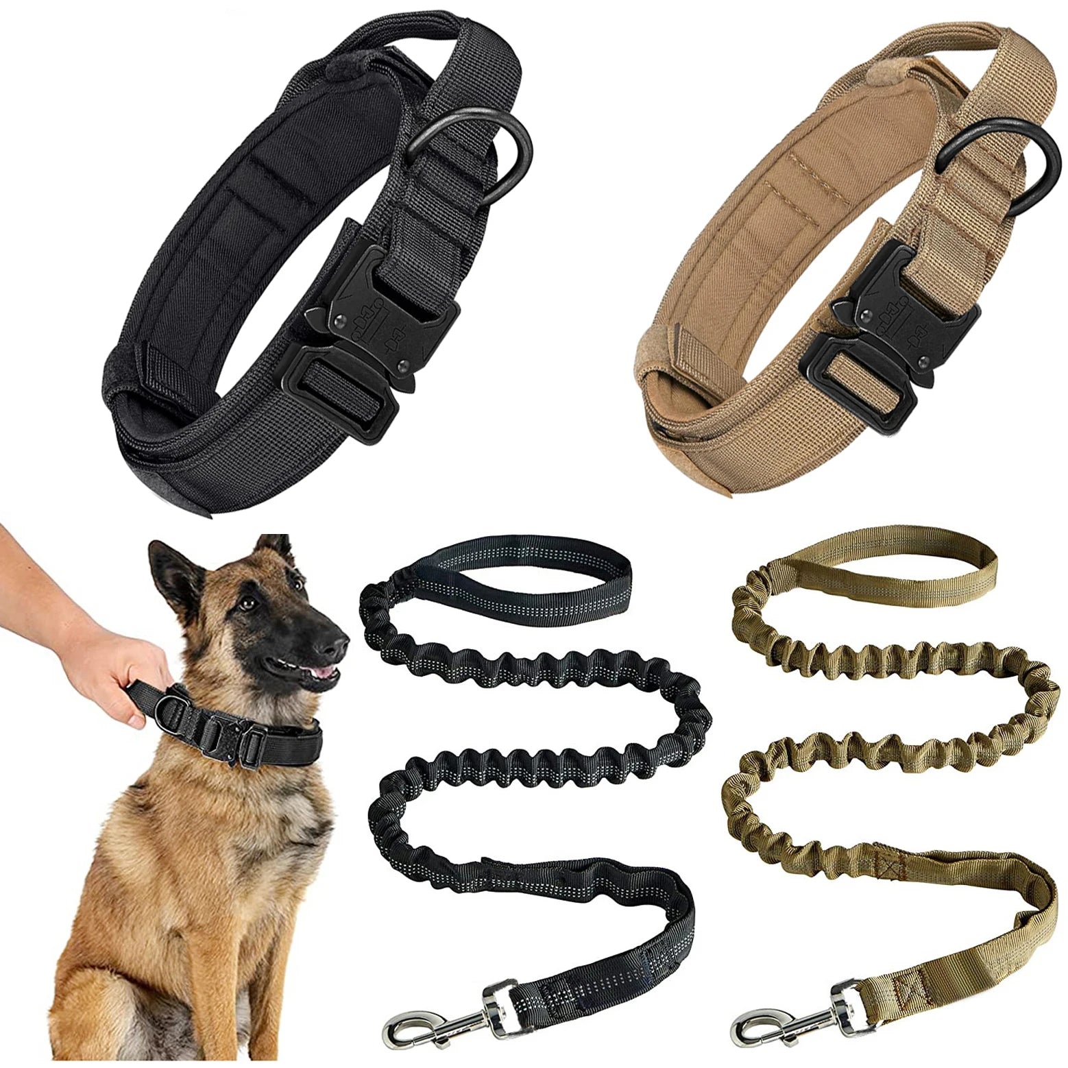 Tactical dog collar and leash set – black color