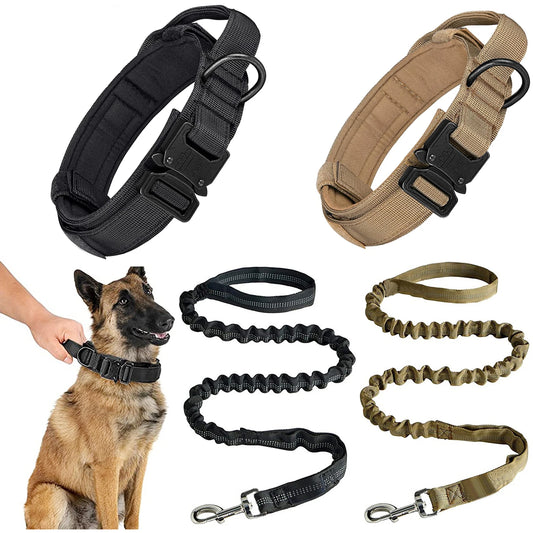 Tactical dog collar and leash set – black color