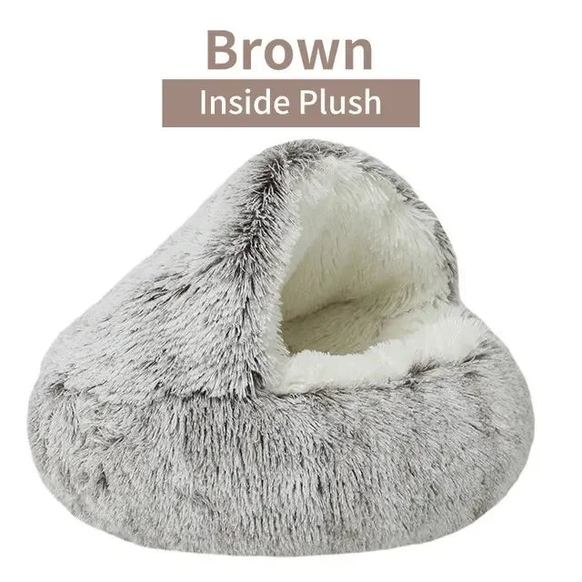 Plush Hooded Pet Bed – Warm Round Nest for Cats & Dogs
