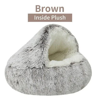 Plush Hooded Pet Bed – Warm Round Nest for Cats & Dogs
