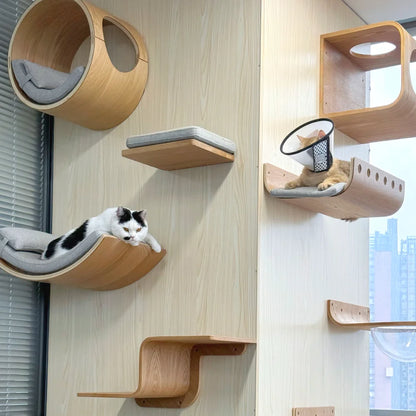 Wall-mounted wooden cat shelves – modular climbing tree for cats