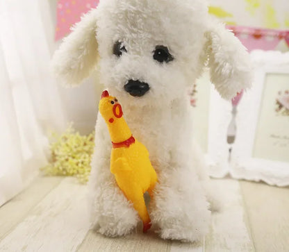 Squeaky Rubber Chicken Toy for Dogs – 17CM Funny Screaming Chew Toy, Durable Yellow Rubber Pet Toy for Puppies & Small Dogs
