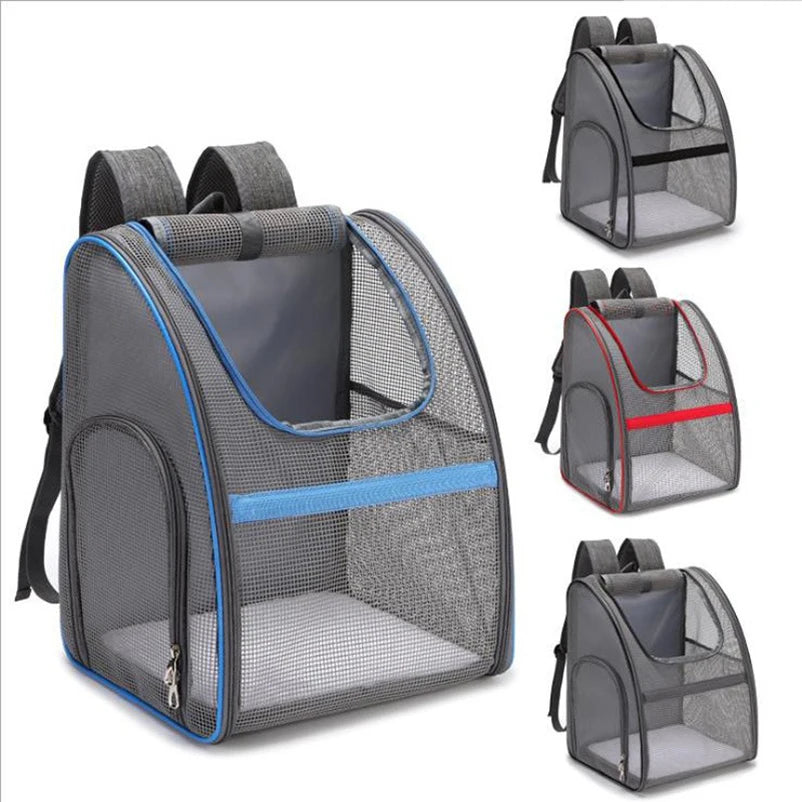 Grey foldable pet backpack carrier with mesh panels