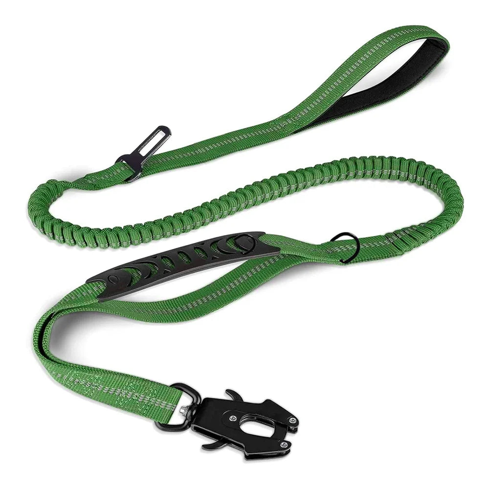 Reflective Shock-Absorbing Dog Leash with Car Seatbelt – For Large Dogs