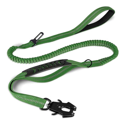 Reflective Shock-Absorbing Dog Leash with Car Seatbelt – For Large Dogs