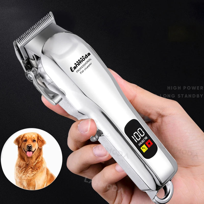 Cordless pet grooming clipper for dogs with LED display
