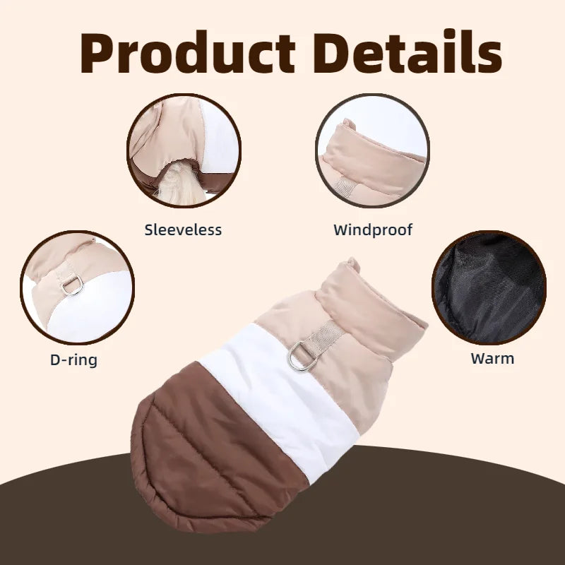 Pink waterproof pet jacket with leash ring – side view