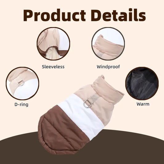 Pink waterproof pet jacket with leash ring – side view