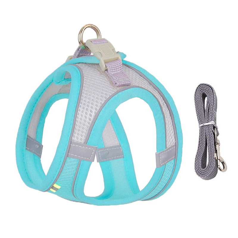 Adjustable No-Pull Dog Harness Set with Leash – Breathable Reflective Vest for Small Dogs and Cats