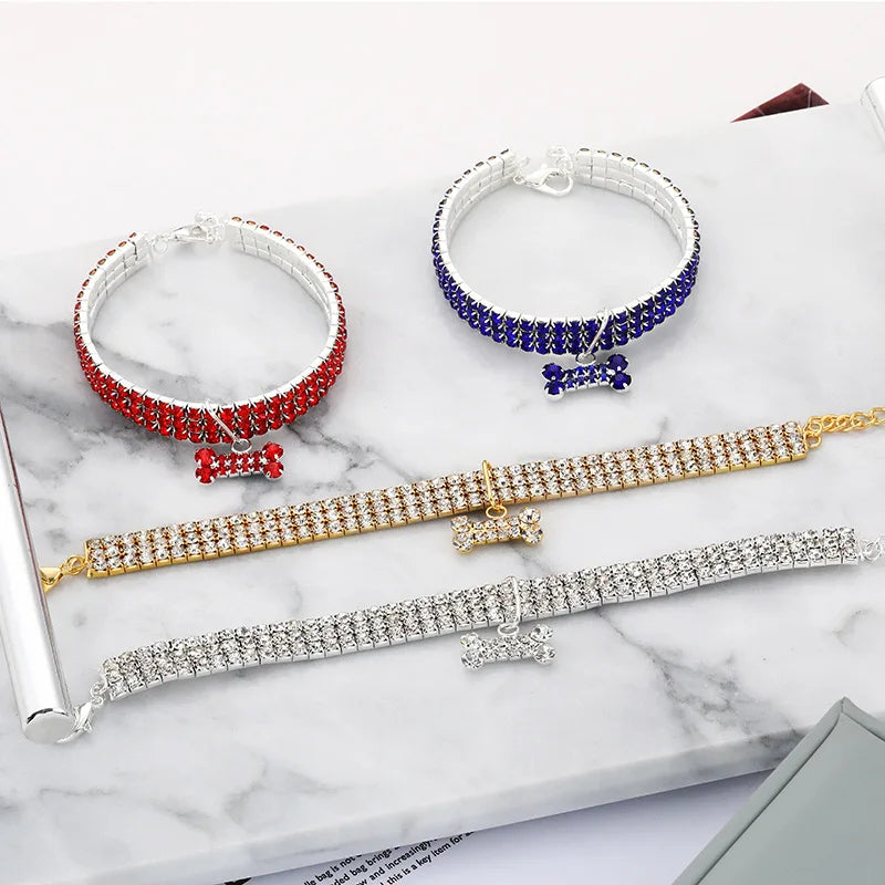 Gold rhinestone dog collar adjustable for small breeds