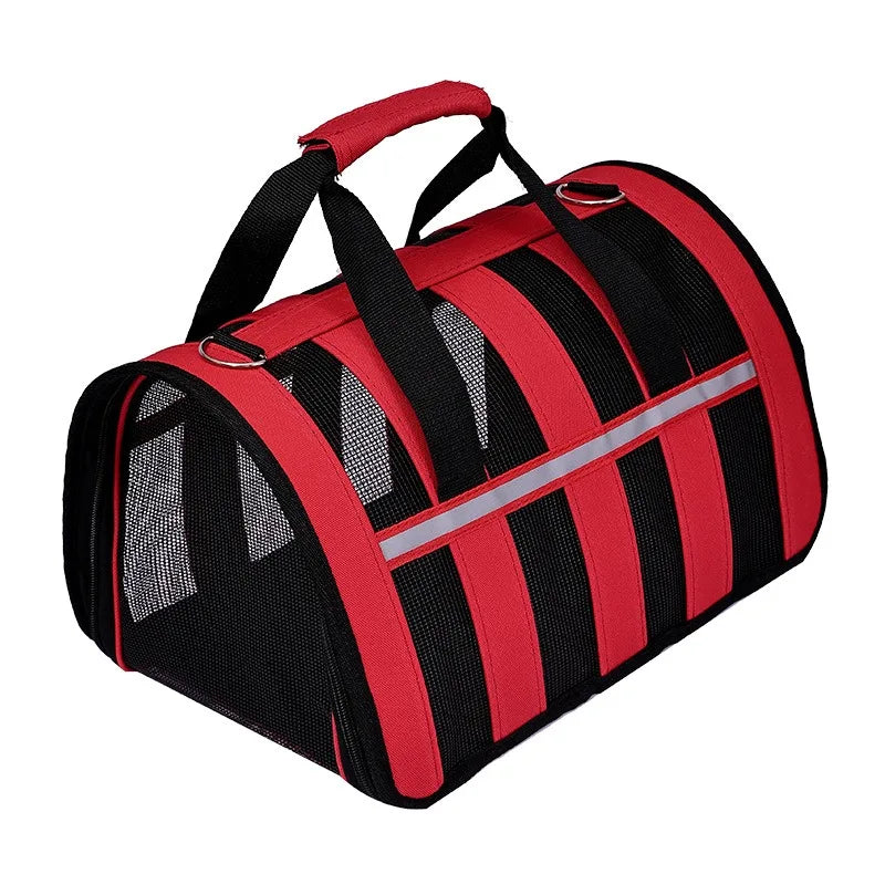 Black pet carrier with shoulder strap and handles