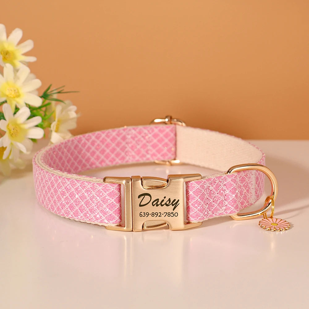Custom Nylon Dog Collar with Engraved Name Tag – Adjustable & Personalized