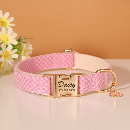 Custom Nylon Dog Collar with Engraved Name Tag – Adjustable & Personalized
