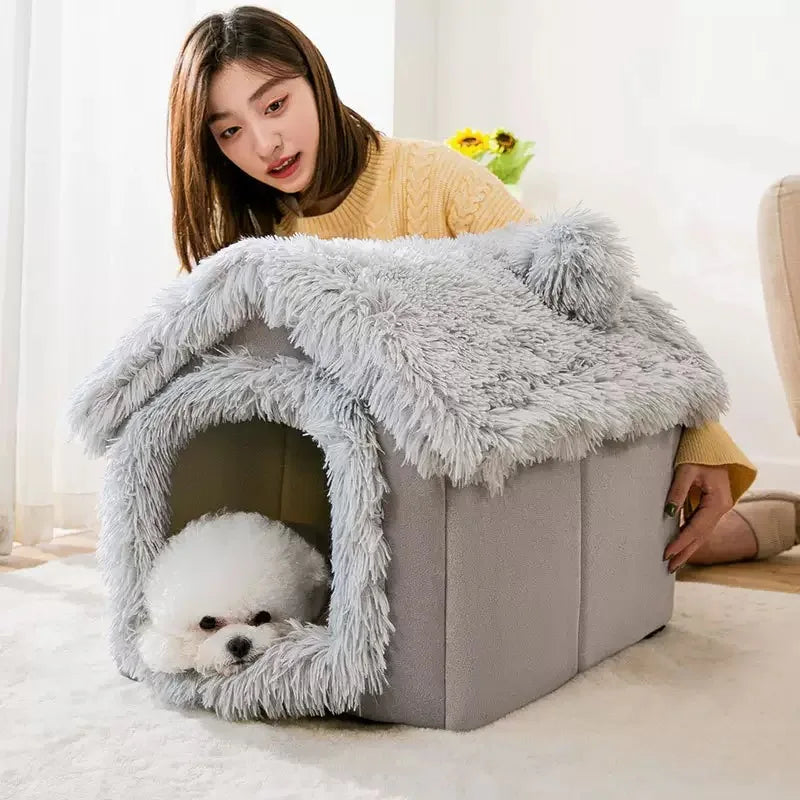 Coffee house style foldable dog and cat house bed