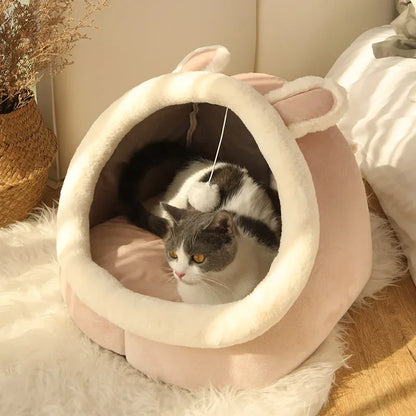 Breathable cotton cat and dog bed in cave design
