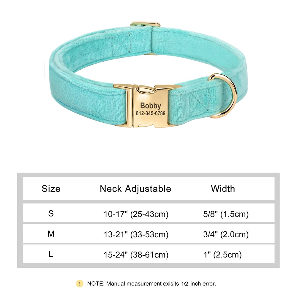 Custom Velvet Dog Collar with Engraved ID Tag – Soft Adjustable Pet Collar for Dogs & Puppies, Personalized Name & Phone Number