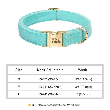 Custom Velvet Dog Collar with Engraved ID Tag – Soft Adjustable Pet Collar for Dogs & Puppies, Personalized Name & Phone Number