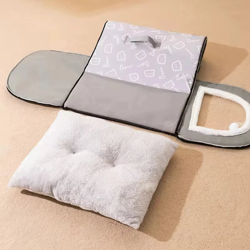 Portable enclosed pet bed in green with soft padding