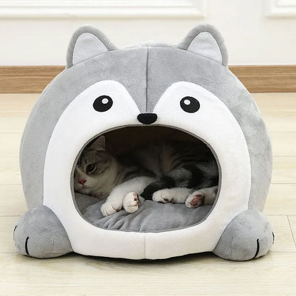Soft animal-shaped cat bed with cushion – front view