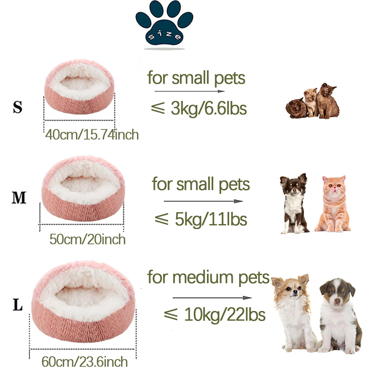 Fluffy Cat Cave Bed – Round Donut with Hood