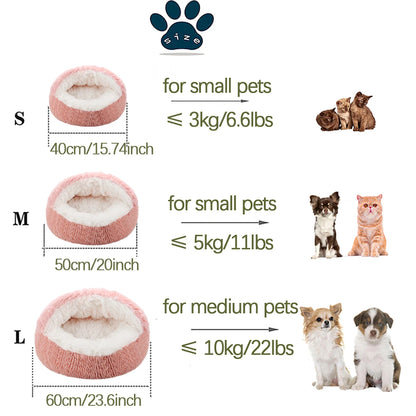 Fluffy Cat Cave Bed – Round Donut with Hood