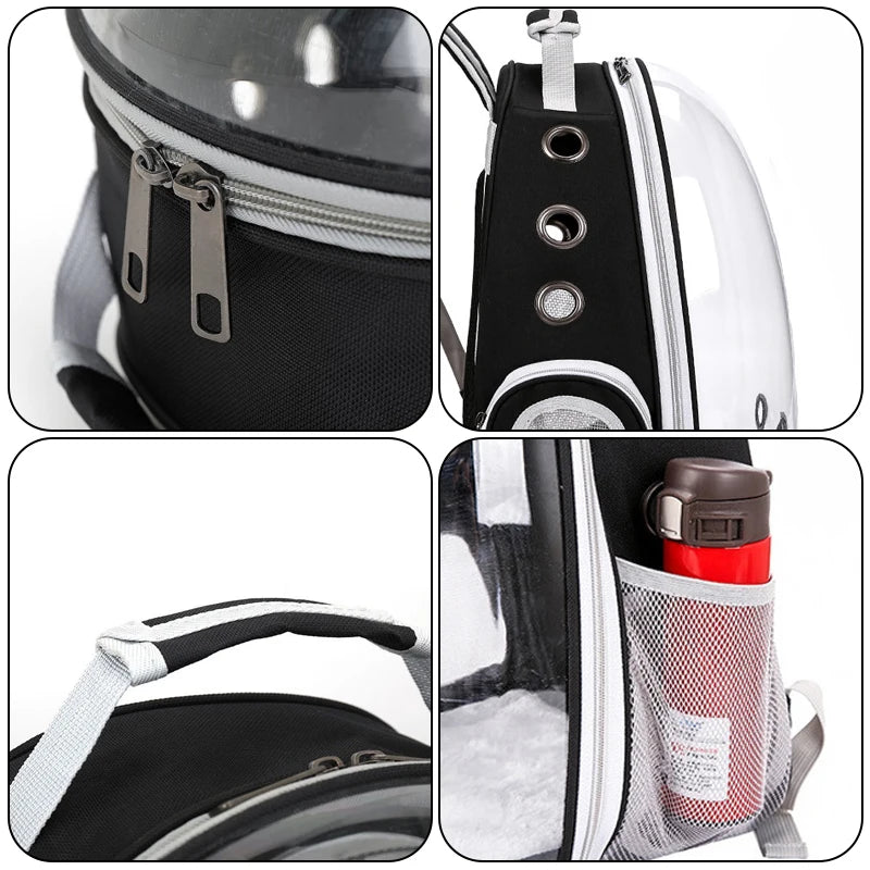 Pet inside breathable carrier backpack with clear window